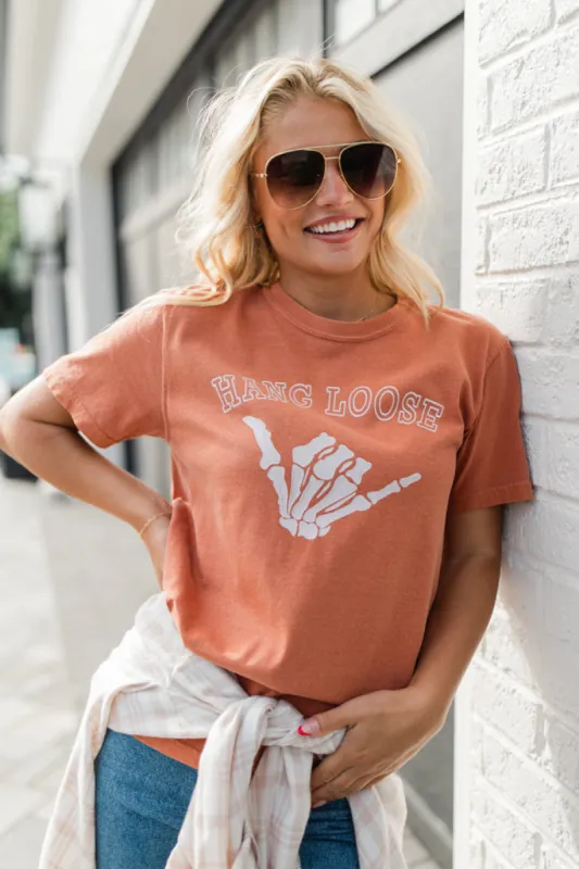 Hang Loose Rust Graphic Tee sold by Pink Lily