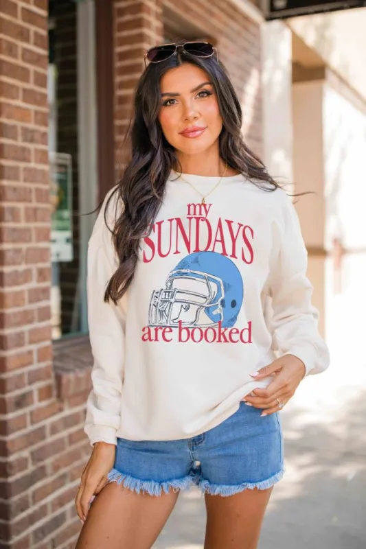 My Sundays Are Booked Cream Oversized Graphic Sweatshirt sold by Pink Lily