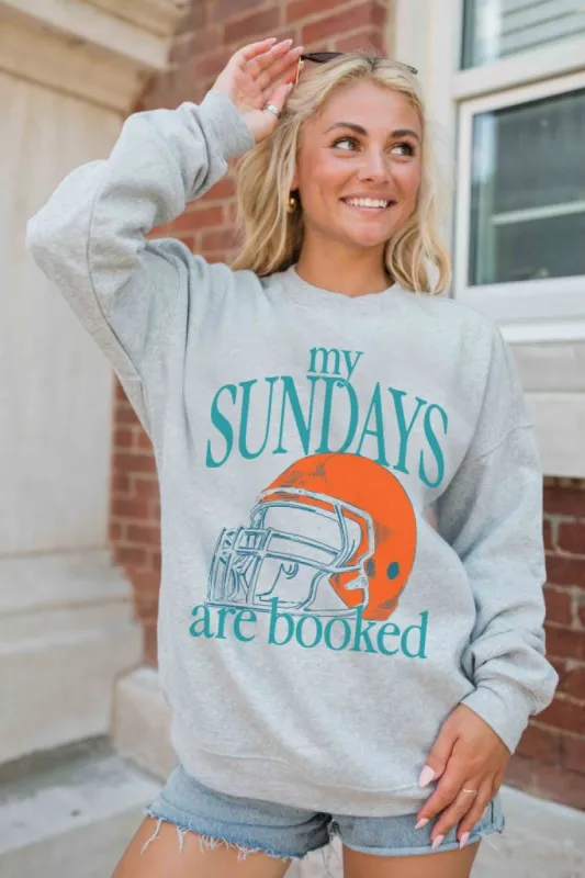 My Sundays Are Booked Light Grey Oversized Graphic Sweatshirt sold by Pink Lily