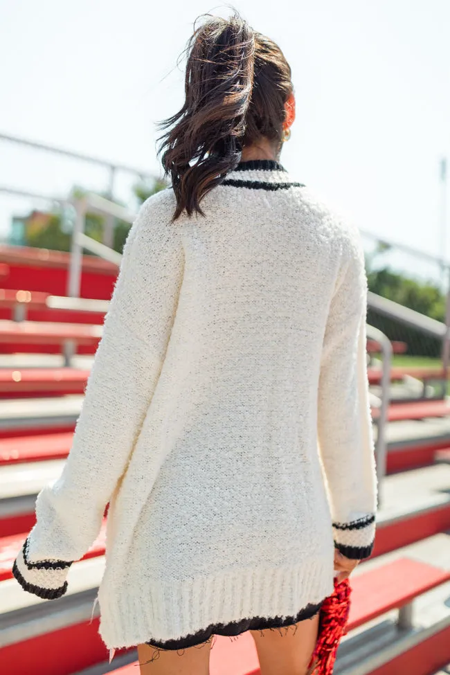 She's Cheer Captain Ivory and Black Textured Trim Cardigan FINAL SALE sold by Pink Lily product image thumbnail 5