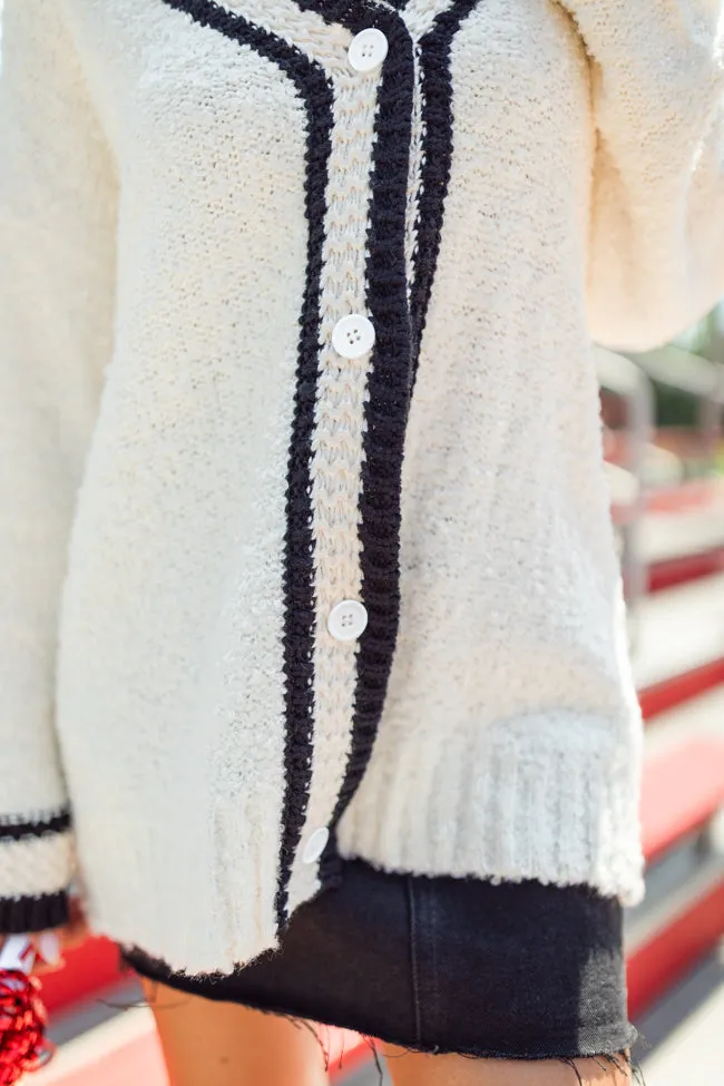 She's Cheer Captain Ivory and Black Textured Trim Cardigan FINAL SALE sold by Pink Lily product image thumbnail 3