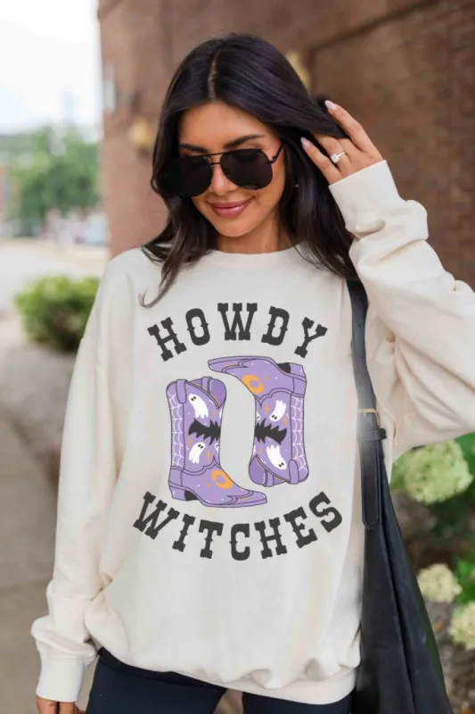 Howdy Witches Cream Oversized Graphic Sweatshirt sold by Pink Lily