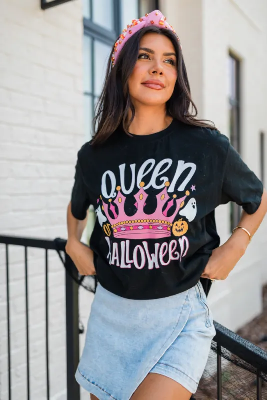 Queen Of Halloween Black Oversized Graphic Tee sold by Pink Lily