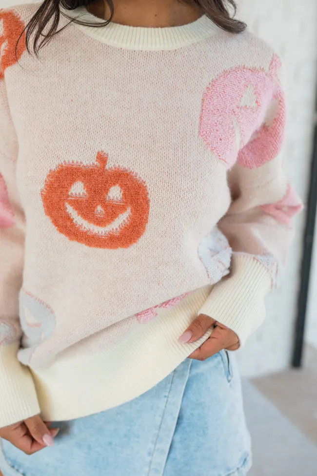 Pumpkin Queen Ivory Multi Fuzzy Embroidered Sweater FINAL SALE sold by Pink Lily product image thumbnail 4