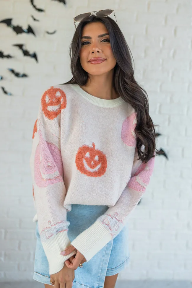 Pumpkin Queen Ivory Multi Fuzzy Embroidered Sweater FINAL SALE sold by Pink Lily