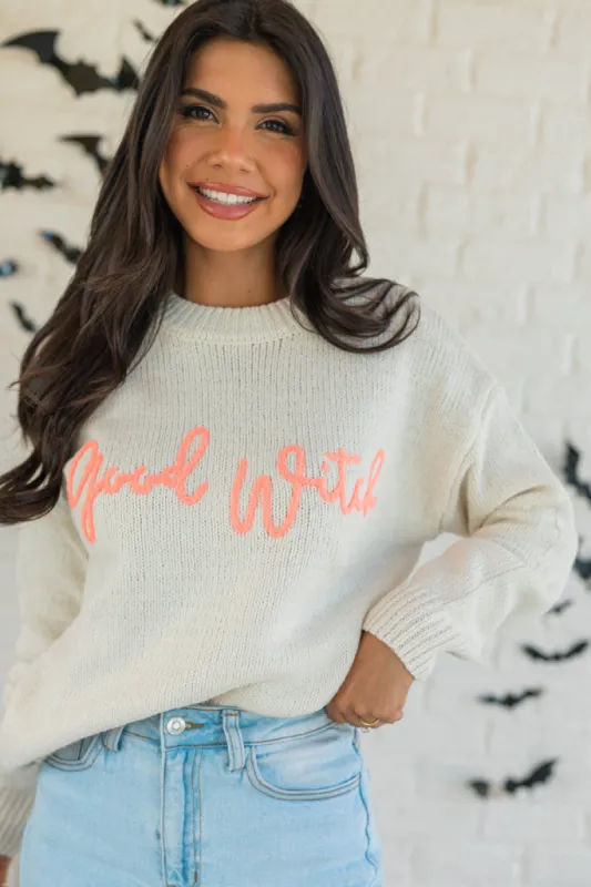 Happy To Be The Good Witch Stone and Coral Sweater FINAL SALE sold by Pink Lily