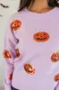 Haunt Mess Purple Sequin Pumpkin Crew Neck Sweater SALE sold by Pink Lily