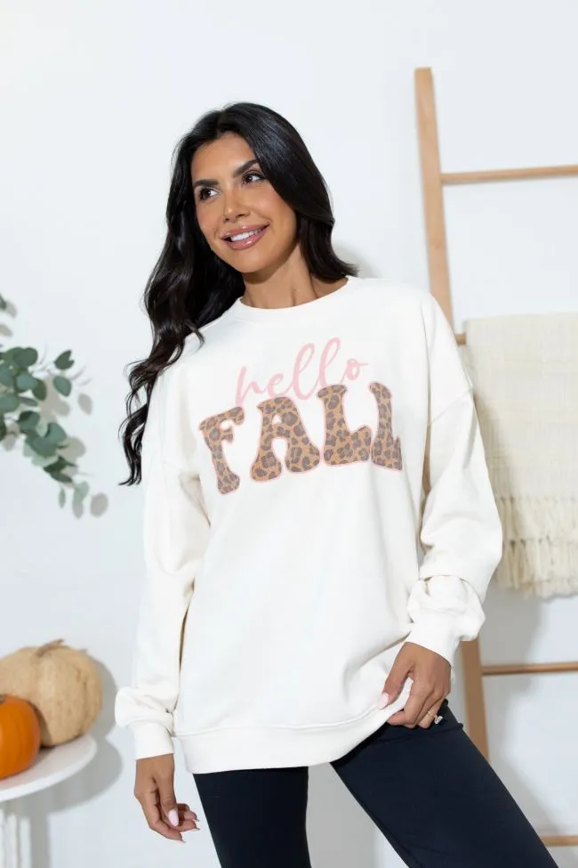 Hello Fall Cream Oversized Graphic Sweatshirt sold by Pink Lily