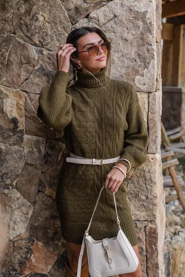 Sweetest Harmony Olive Textured Turtleneck Dress FINAL SALE sold by Pink Lily