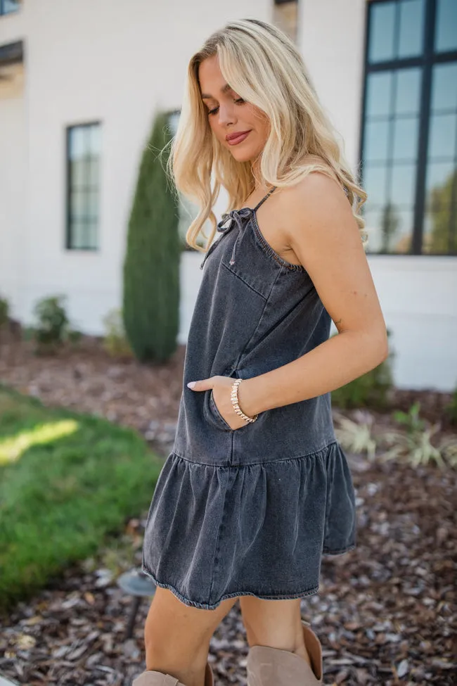 A World Like That Washed Black Tie Strap Denim Dress FINAL SALE sold by Pink Lily product image thumbnail 3