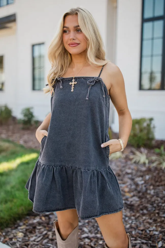 A World Like That Washed Black Tie Strap Denim Dress FINAL SALE sold by Pink Lily