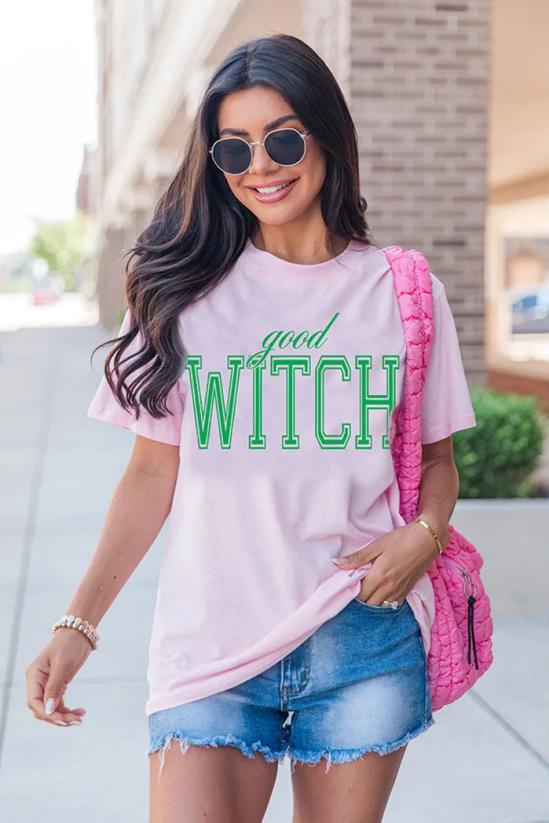 Good Witch Light Pink Oversized Graphic Tee sold by Pink Lily