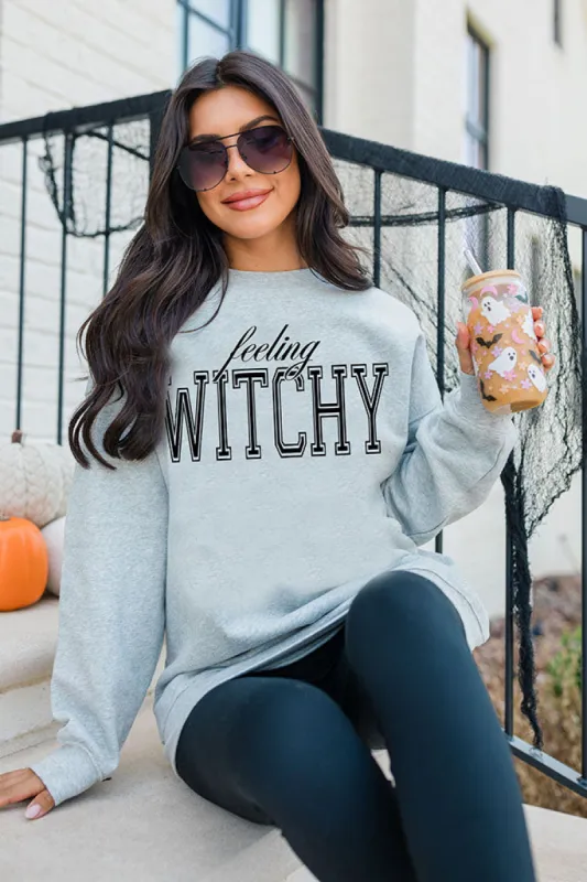 Feeling Witchy Light Grey Oversized Graphic Sweatshirt sold by Pink Lily