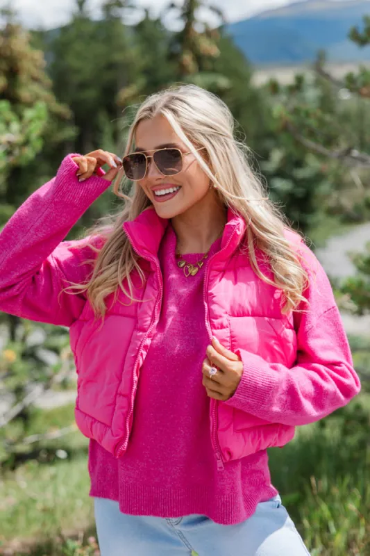 Sights To See Fuchsia Cropped Puffer Vest FINAL SALE sold by Pink Lily