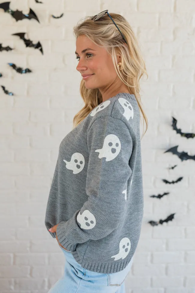One Cool Ghoul Grey Ghost Print Sweater FINAL SALE sold by Pink Lily product image thumbnail 4