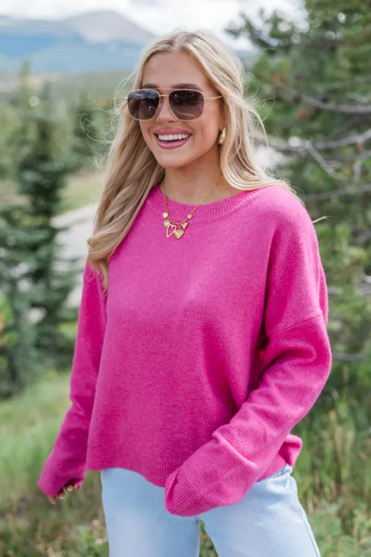 Want It All Hot Pink Crew Neck Sweater SALE made by Pink Lily