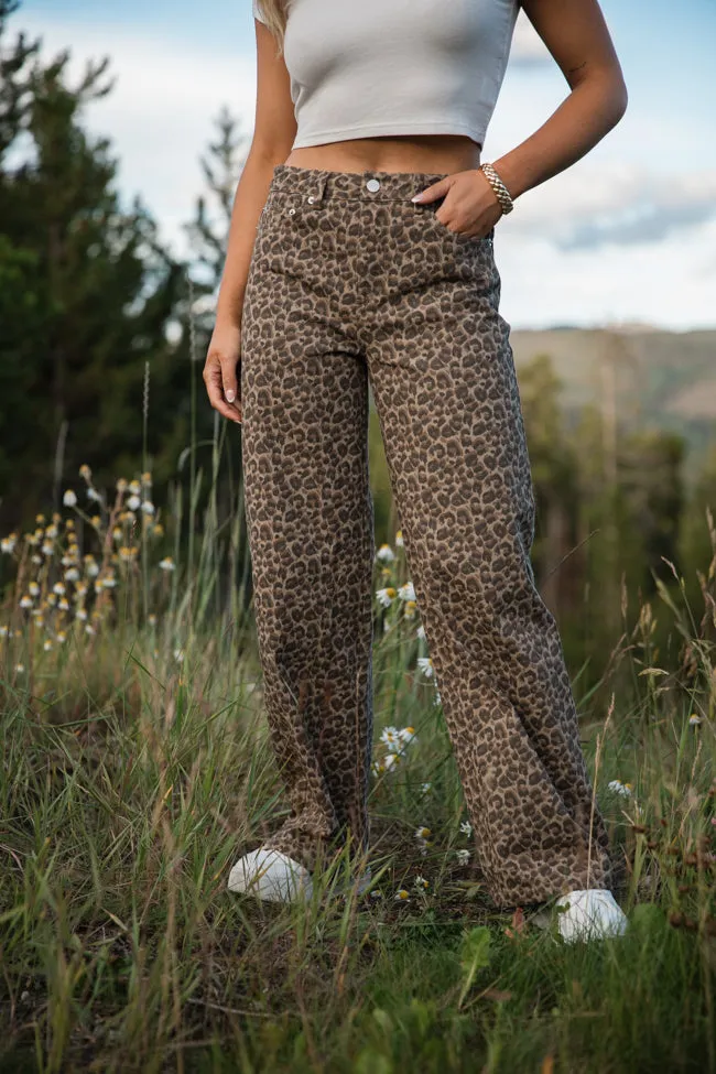 Wild Things Taupe and Brown Leopard Wide Leg Pants sold by Pink Lily