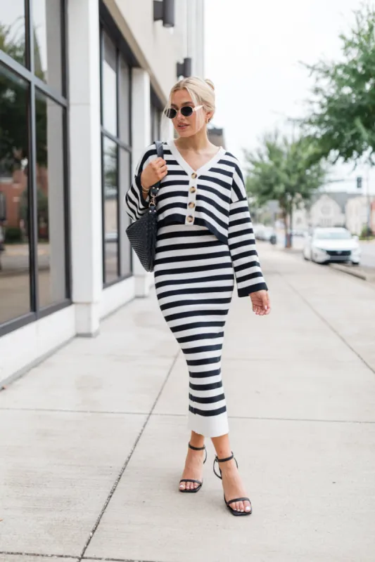 Feels Like Love Black and White Striped Dress and Cardigan Set FINAL SALE sold by Pink Lily