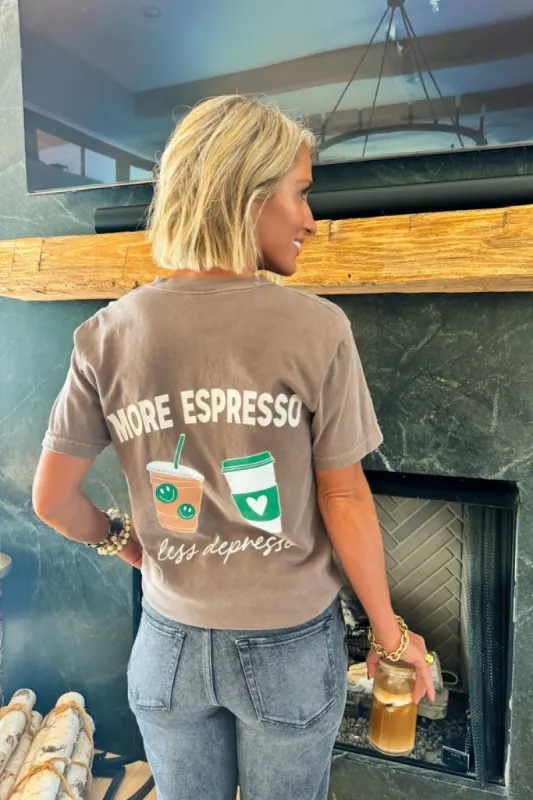 More Espresso Less Depresso Espresso Comfort Colors Graphic Tee Kalee Rogers x Pink Lily sold by Pink Lily