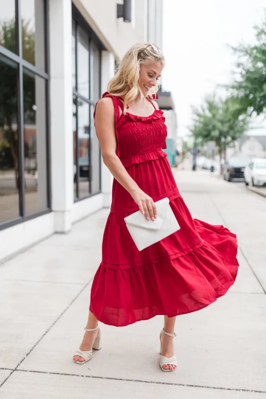 Take Your Turn Red Tie Shoulder Smocked Dress FINAL SALE made by Listicle