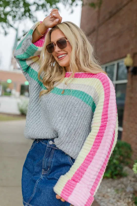 Share Your Story Heather Grey Multi Colorblock Boat Neck Sweater FINAL SALE sold by Pink Lily