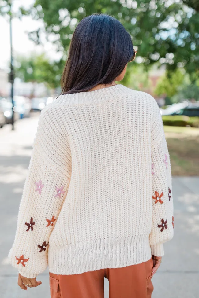 Join You Later Oatmeal Floral Sleeve Applique Sweater sold by Pink Lily product image thumbnail 5