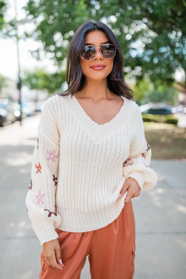 Join You Later Oatmeal Floral Sleeve Applique Sweater sold by Pink Lily product image thumbnail 3
