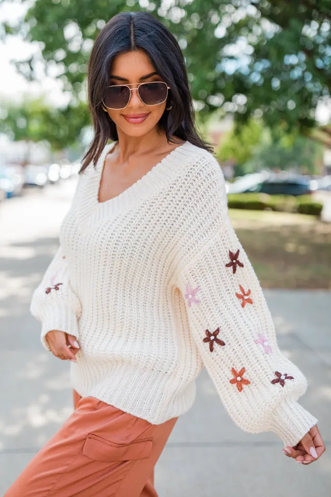 Join You Later Oatmeal Floral Sleeve Applique Sweater sold by Pink Lily product image thumbnail 4