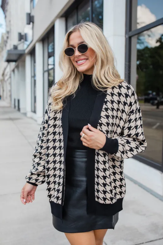 Trying Your Best Tan Houndstooth Cardigan SALE sold by Pink Lily