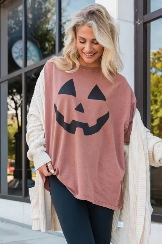 Pumpkin Face Chesnut Hyfve Oversized Graphic Tee sold by Pink Lily