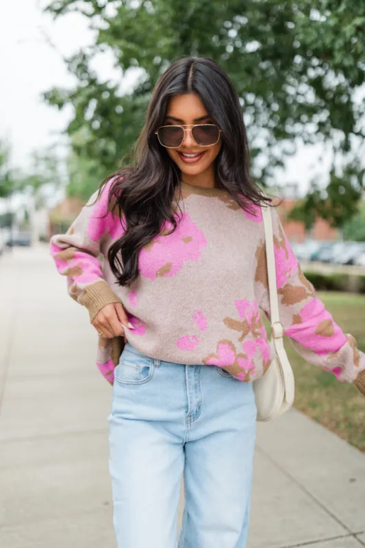 All I Need Brown and Pink Floral Print Sweater sold by Pink Lily