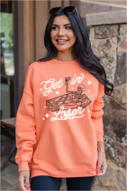 Get In Loser Orange Oversized Graphic Sweatshirt sold by Pink Lily