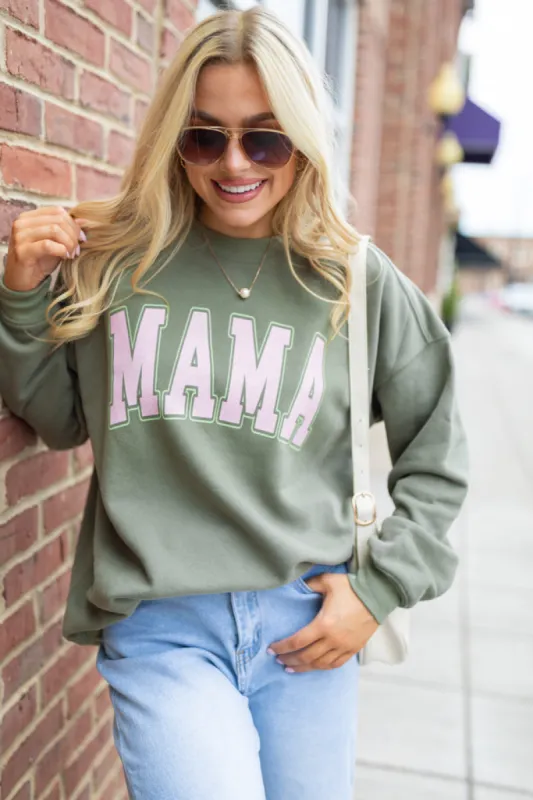 Mama Block Olive Oversized Graphic Sweatshirt sold by Pink Lily