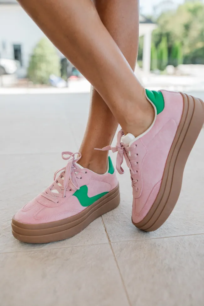 Jules Pink and Green Sneaker sold by Pink Lily