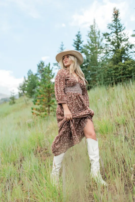 Good Intentions Brown Printed V-neck Maxi Dress FINAL SALE sold by Pink Lily