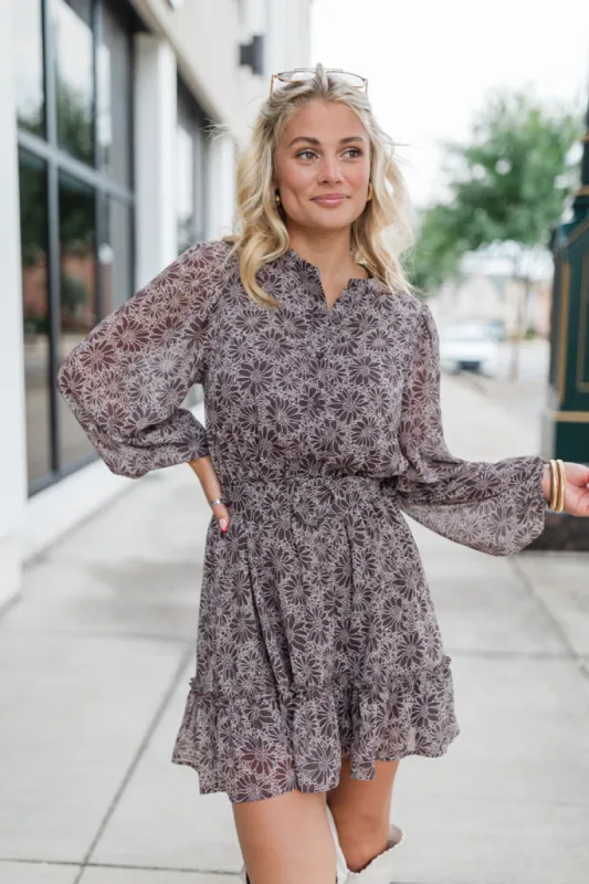Love You True Brown Floral Print Collared Dress FINAL SALE sold by Pink Lily