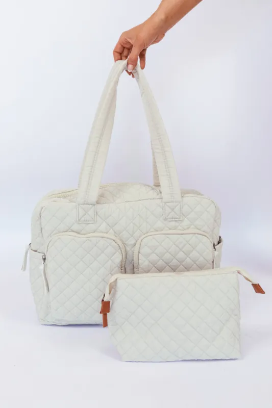 Light Grey Weekender + Pouch Set DOORBUSTER sold by Pink Lily