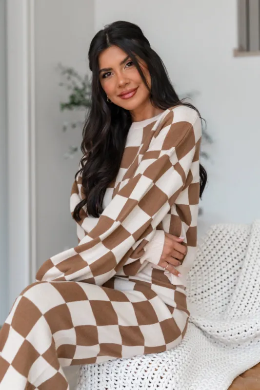 Always The One Mocha And Beige Sweater Set sold by Pink Lily