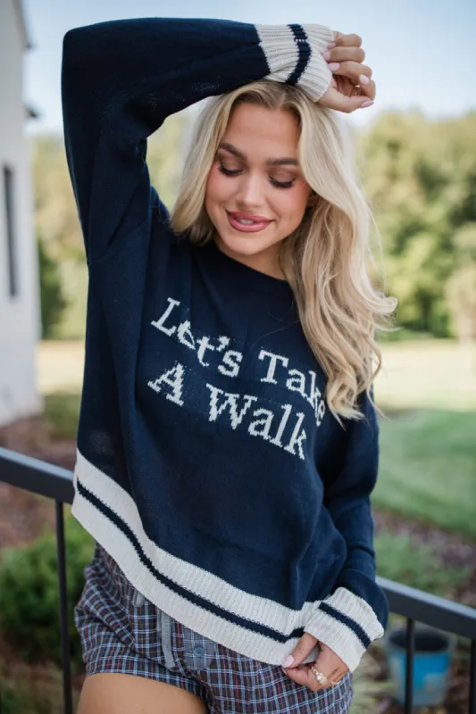 Let's Go For A Walk Navy Sweater FINAL SALE sold by Pink Lily
