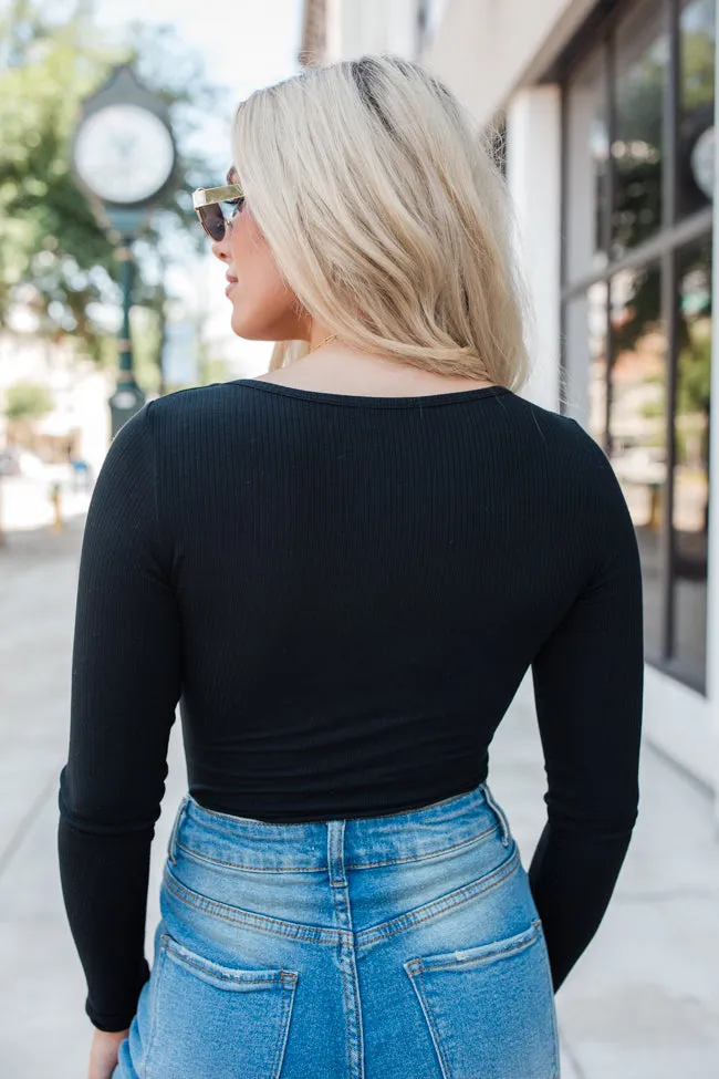 Going Strong Black Ribbed V-neck Bodysuit FINAL SALE sold by Pink Lily product image thumbnail 4