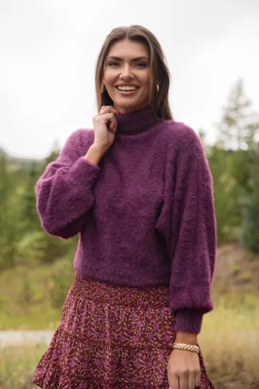Beyond Me Plum Fuzzy Turtleneck Sweater FINAL SALE sold by Pink Lily