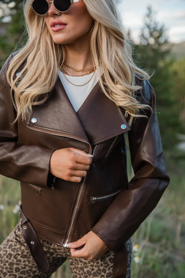 Vagabond Adventures Chocolate Brown Faux Leather Moto Jacket FINAL SALE sold by Pink Lily product image thumbnail 3