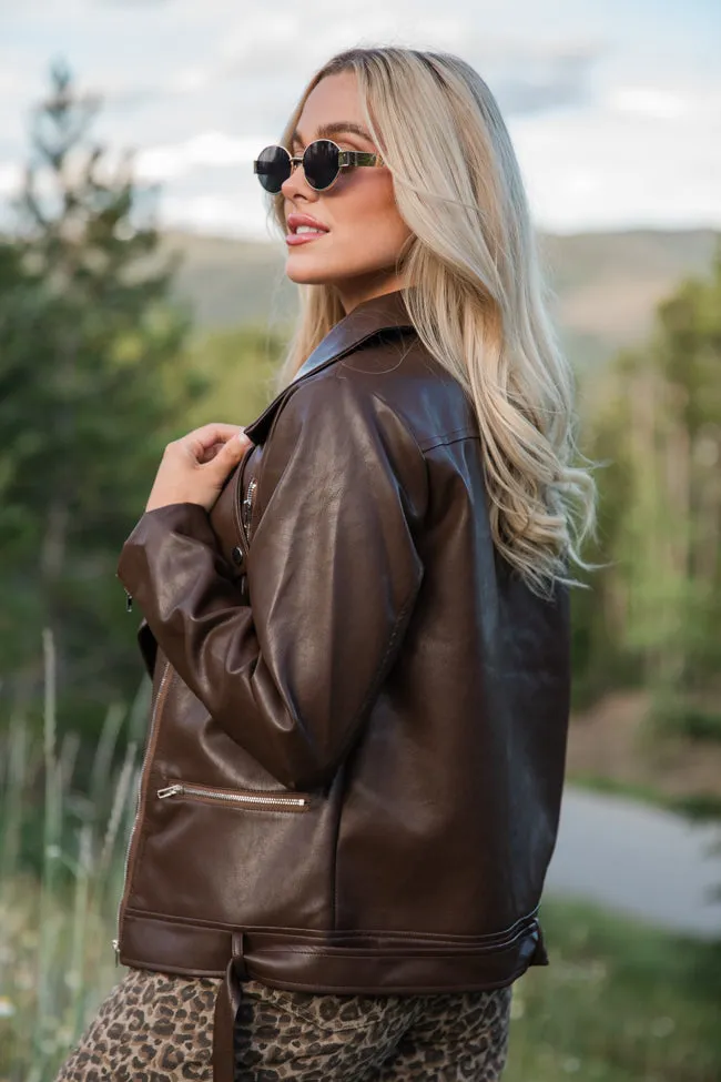 Vagabond Adventures Chocolate Brown Faux Leather Moto Jacket FINAL SALE sold by Pink Lily product image thumbnail 4