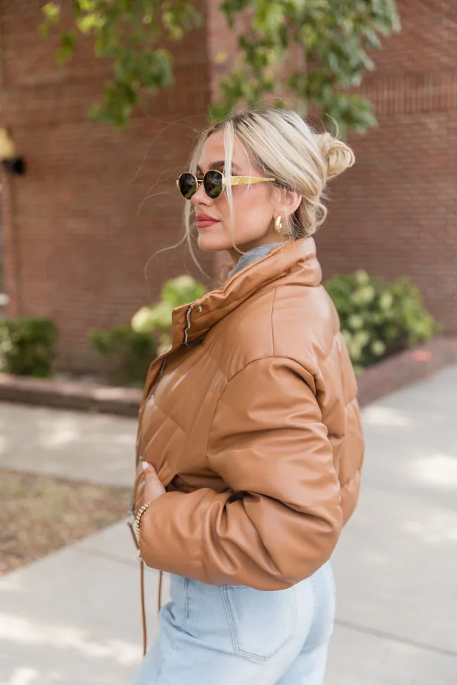 Free Reign Camel Faux Leather Puffer Jacket SALE sold by Pink Lily product image thumbnail 3