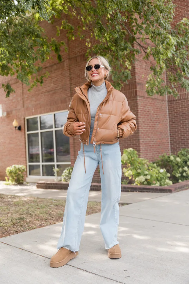 Free Reign Camel Faux Leather Puffer Jacket SALE sold by Pink Lily product image thumbnail 2