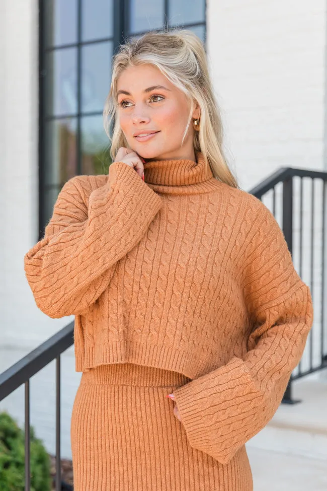 Know The Ropes Camel Cable Knit Sweater Skirt Set FINAL SALE sold by Pink Lily product image thumbnail 2
