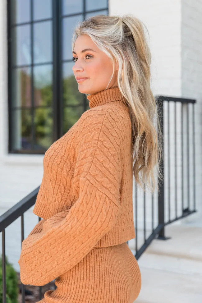 Know The Ropes Camel Cable Knit Sweater Skirt Set FINAL SALE sold by Pink Lily product image thumbnail 3