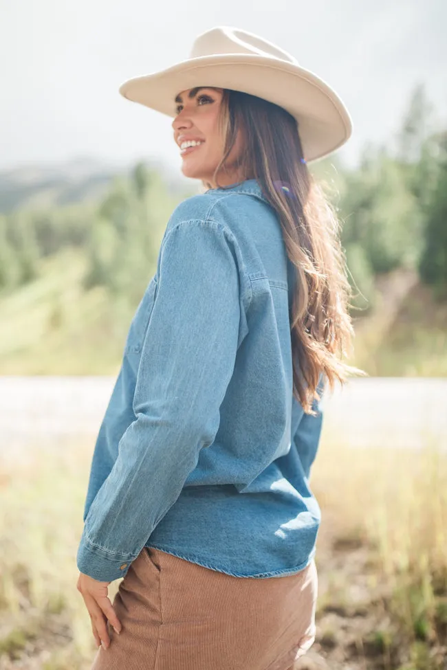 Fill My Heart Medium Wash Chambray Shirt FINAL SALE sold by Pink Lily product image thumbnail 4