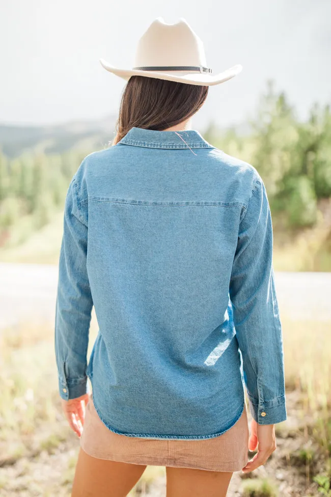 Fill My Heart Medium Wash Chambray Shirt FINAL SALE sold by Pink Lily product image thumbnail 5