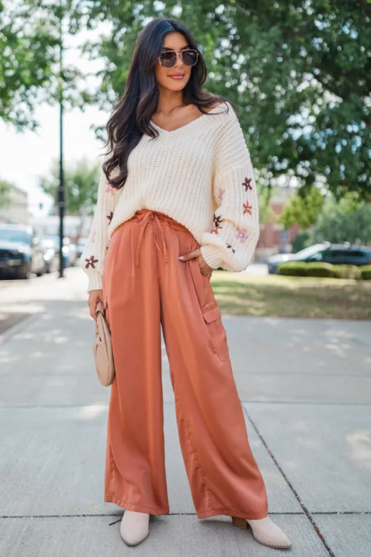 Cool Touch Rust Satin Cargo Pull On Pants FINAL SALE sold by Pink Lily